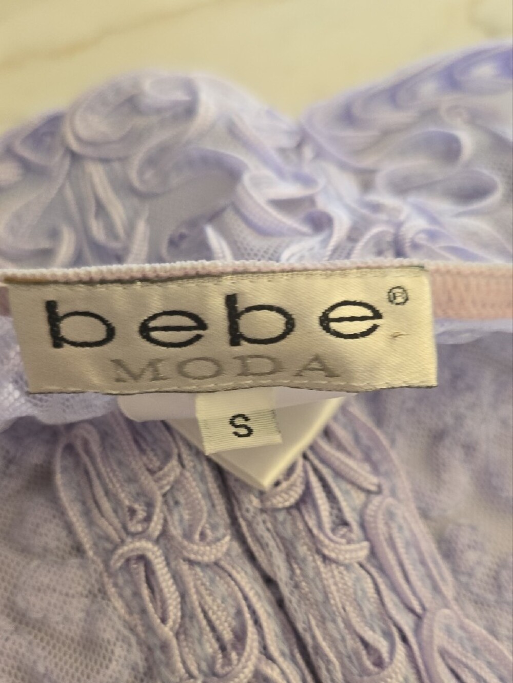 bebe Lavender Lace Appliqué V-Neck Blouse - Picture 4 of 4